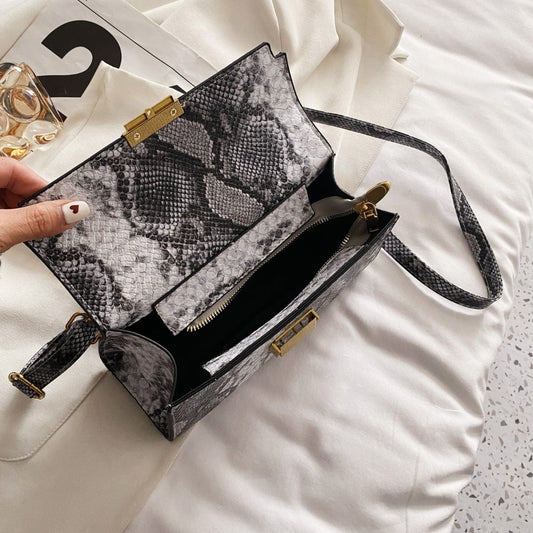 PU Leather Snakeskin Print Crossbody Bag - Trendsi