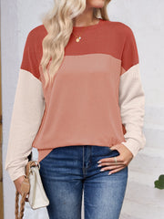 Color Block Round Neck Long Sleeve Sweatshirt - Trendsi