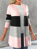 Color Block Open Front Long Sleeve Cardigan - Trendsi