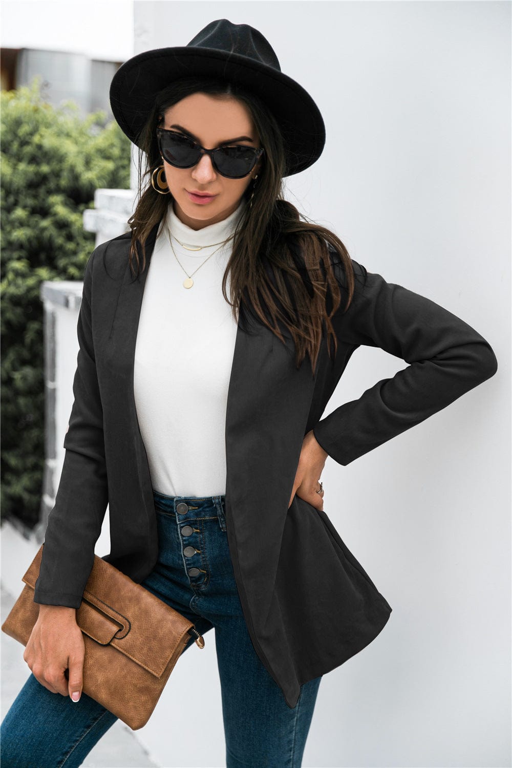 Three-Quarter Sleeve Blazer - Trendsi