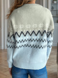 Chevron Contrast Round Neck Long Sleeve Sweater - Trendsi