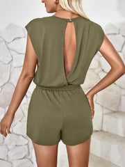 Cutout Round Neck Cap Sleeve Romper Trendsi