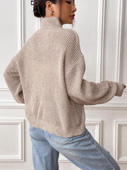 Heart Turtleneck Dropped Shoulder Long Sleeve Sweater - Trendsi