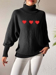 Heart Turtleneck Long Sleeve Sweater - Trendsi