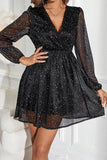 Glitter Surplice Long Sleeve Mini Dress - Flyclothing LLC