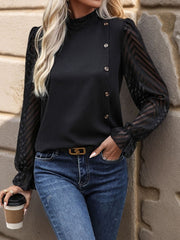 Mock Neck Flounce Sleeve Blouse - Trendsi