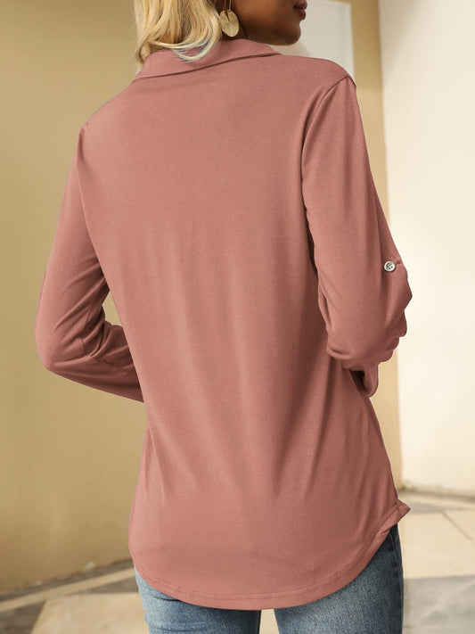 Johnny Collar Long Sleeve T-Shirt Trendsi