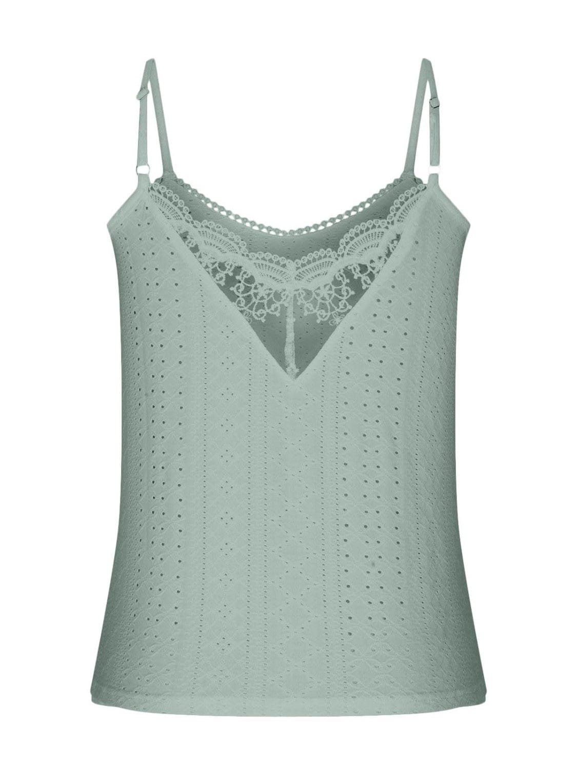 Eyelet Lace Detail V-Neck Cami - Trendsi