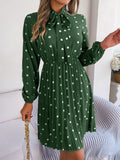 Polka Dot Tie Neck Pleated Dress - Flyclothing LLC