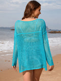 Openwork Slit Boat Neck Long Sleeve Cover-Up - Flyclothing LLC