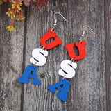 USA Wooden Letter Dangle Earrings - Flyclothing LLC