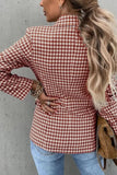 Houndstooth Collared Neck Double-Breasted Blazer - Trendsi