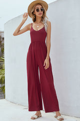 V-Neck Spaghetti Strap Wide Leg Jumpsuit Trendsi