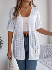 Openwork Open Front Half Sleeve Cardigan Trendsi