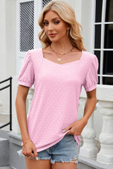 Eyelet Short Sleeve Top Trendsi