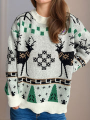 Christmas Element Round Neck Long Sleeve Sweater - Trendsi