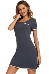 Contrast Trim Pocketed Round Neck Lounge Dress - Flyclothing LLC