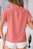 Printed Notched Short Sleeve Blouse - Flyclothing LLC