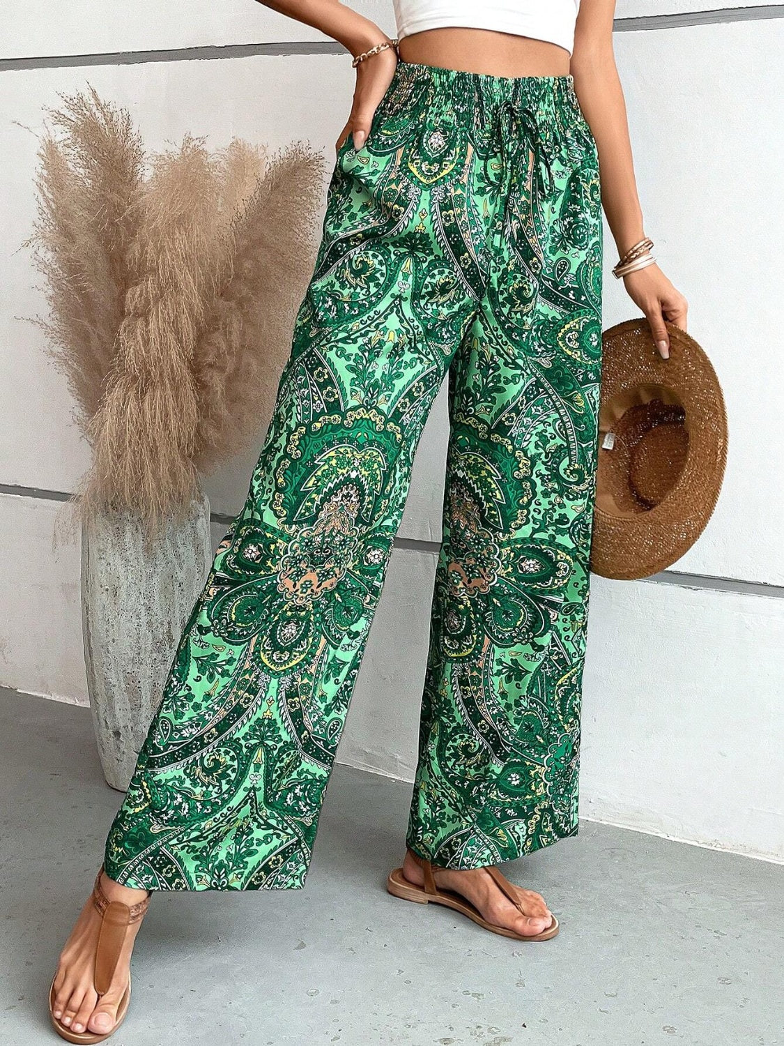 Printed Wide Leg Pants Trendsi