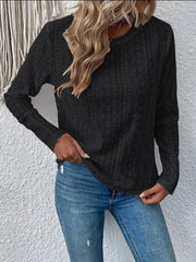 Eyelet Round Neck Long Sleeve Blouse - Flyclothing LLC