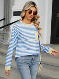 Pocketed Striped Round Neck Long Sleeve T-Shirt