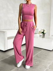 Mock Neck Sleeveless Top and Drawstring Pants Set Trendsi