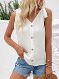 Decorative Button Tied V-Neck Tank - Flyclothing LLC