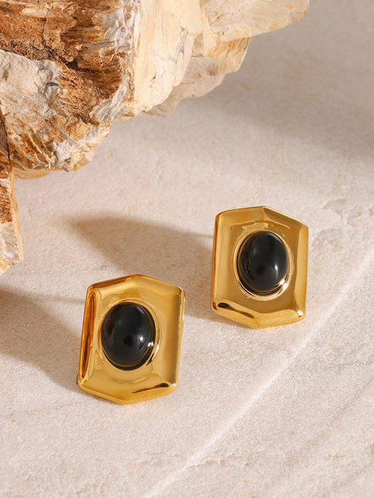 18K Gold-Plated Stainless Steel Agate Earrings - Trendsi