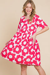 BOMBOM Flower Print Ruched Dress - Trendsi