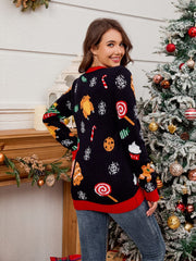 Christmas Element Round Neck Long Sleeve Sweater - Trendsi