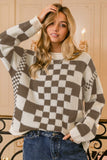 BiBi Checkered Contrast Chunky Sweater - Trendsi