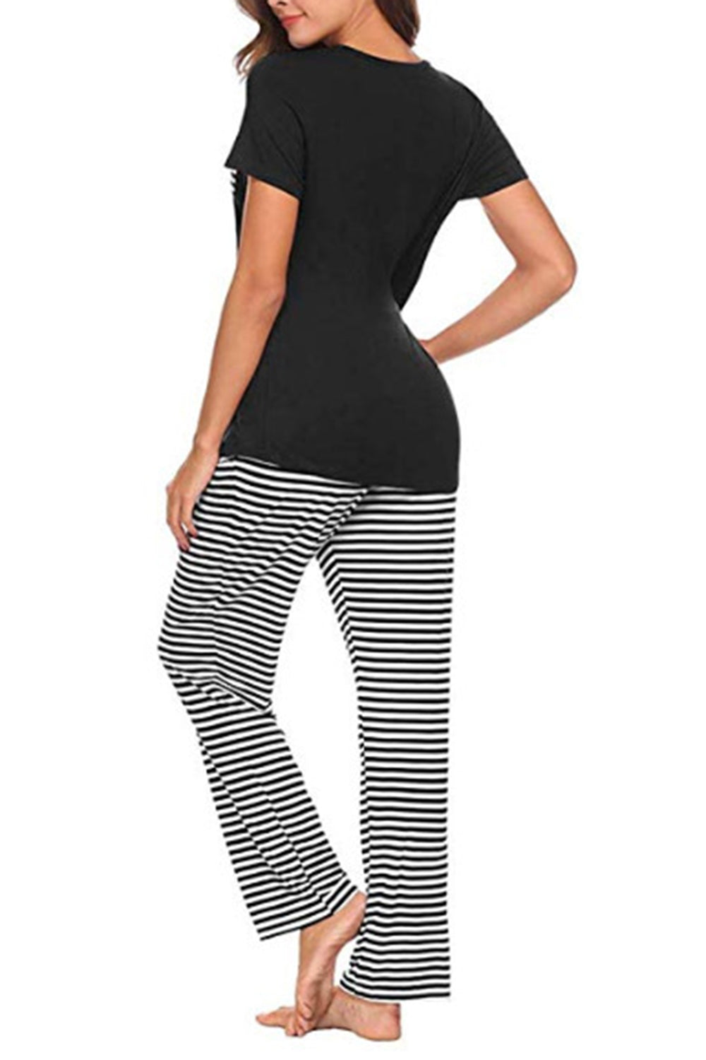 Pocketed Short Sleeve Top and Striped Pants Lounge Set - Flyclothing LLC