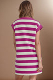 Striped Round Neck Cap Sleeve Dress Trendsi