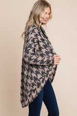 BOMBOM Houndstooth Open Front Cocoon Knit Cardigan - Trendsi