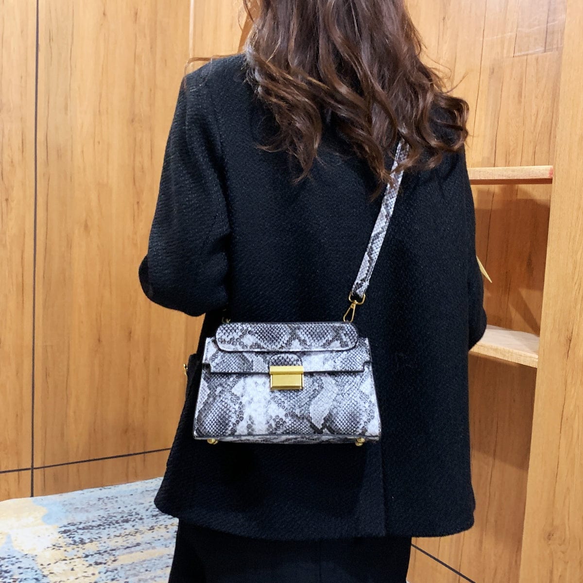 PU Leather Snakeskin Print Crossbody Bag - Trendsi