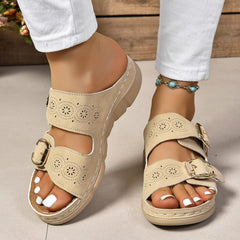 PU Leather Open Toe Buckle Sandals - Trendsi