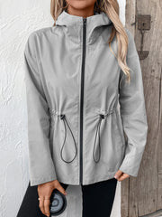 Drawstring Zip Up Hooded Jacket