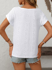 Mandy Eyelet Round Neck Short Sleeve Top - Trendsi