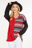 Celeste Full Size Contrast Geometric V-Neck Long Sleeve Blouse