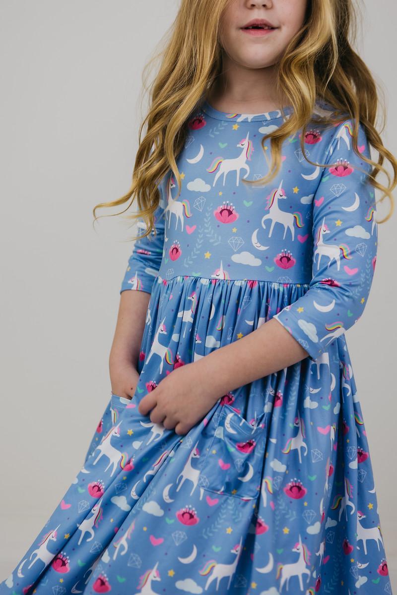 Blue Moon 3/4 Sleeve Pocket Twirl Dress - Mila & Rose ®