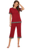 Round Neck Short Sleeve Top and Capris Pants Lounge Set - Flyclothing LLC