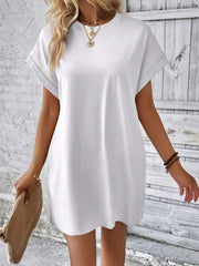 Pocketed Round Neck Short Sleeve Dress - Flyclothing LLC