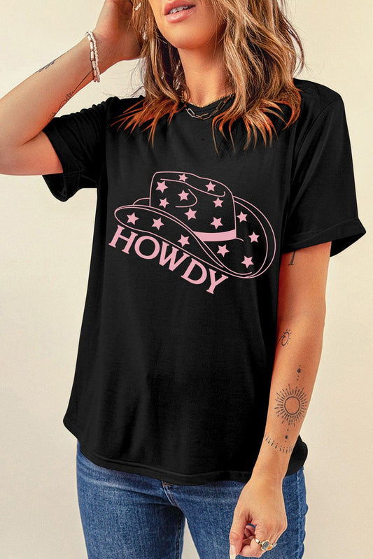 HOWDY Round Neck Short Sleeve T-Shirt - Trendsi