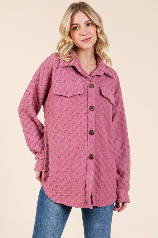 BOMBOM Checkered Button Down Dropped Shoulder Shacket - Trendsi