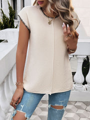 Round Neck Cap Sleeve Knit Top