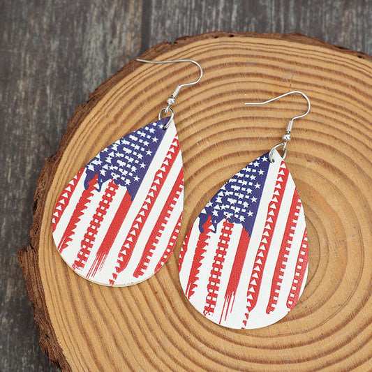 PU Leather US Flag Teardrop Shape Earrings - Trendsi