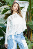 POL Distressed Round Neck Long Sleeve Knit Cover Up - Flyclothing LLC