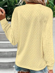 Eyelet Notched Long Sleeve T-Shirt - Flyclothing LLC