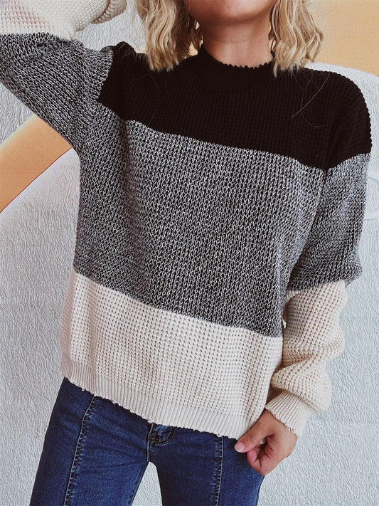 Color Block Long Sleeve Sweater - Trendsi