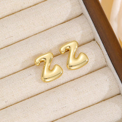 18K Gold-Plated Bubble Letter Stud Earrings - Trendsi